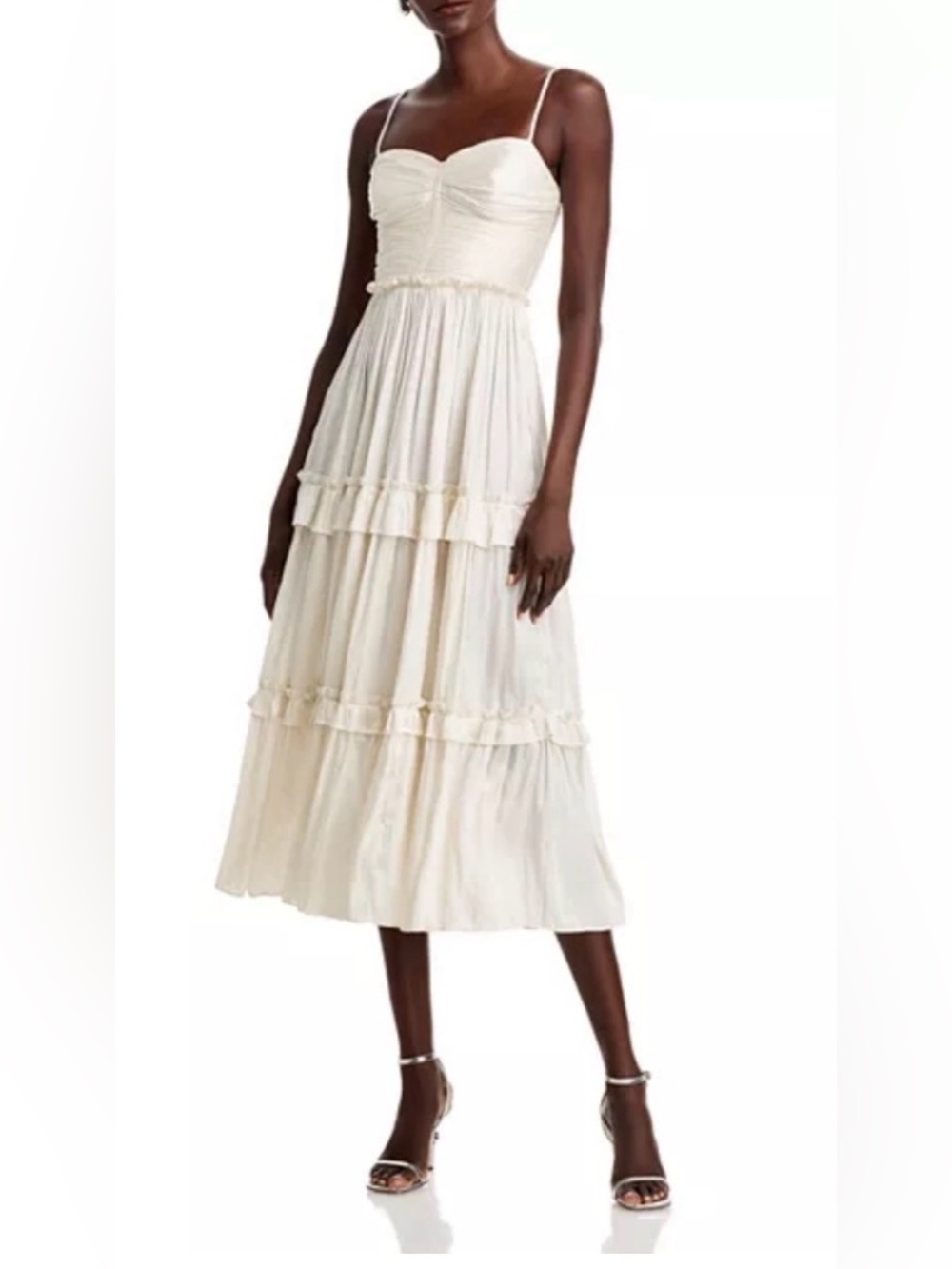 Aqua ruched ruffle midi dress
